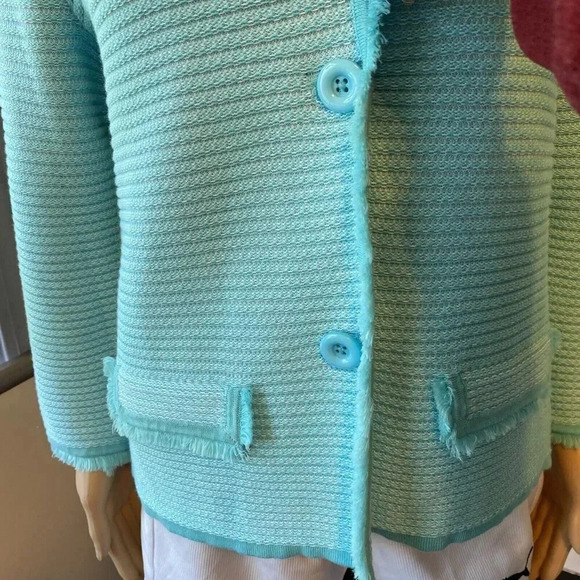 Belford Pima Cotton Textured Fringe 2 Button Blazer Jacket Women M Stretch Cozy - Picture 6 of 10